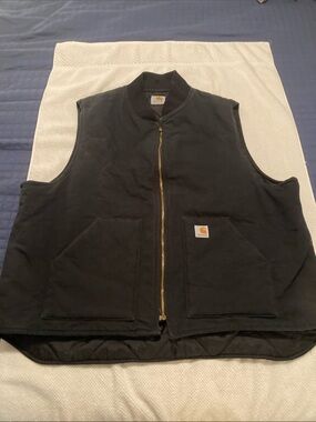 Carhartt Men's Black canvas Work Quilted Vest with Brass Zipper